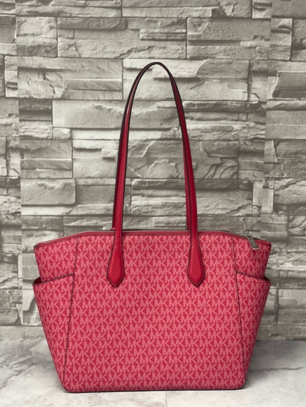 Michael Kors Marilyn Tote & Matching Wallet MK Logo Dark Raspberry - Picture 8 of 16
